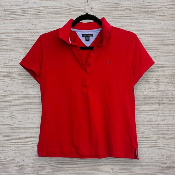 TOMMY HILFIGER Vintage Y2K Red Pique Polo Short Cap Sleeve Shirt M - Picture 1 of 3